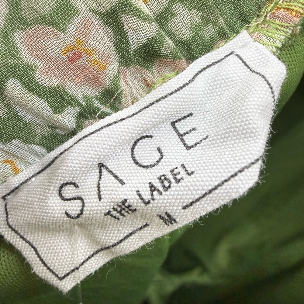 SAGE The Label Green Floral Reversible Tie-Front Wide Leg Jumpsuit Size Medium - Picture 8 of 12